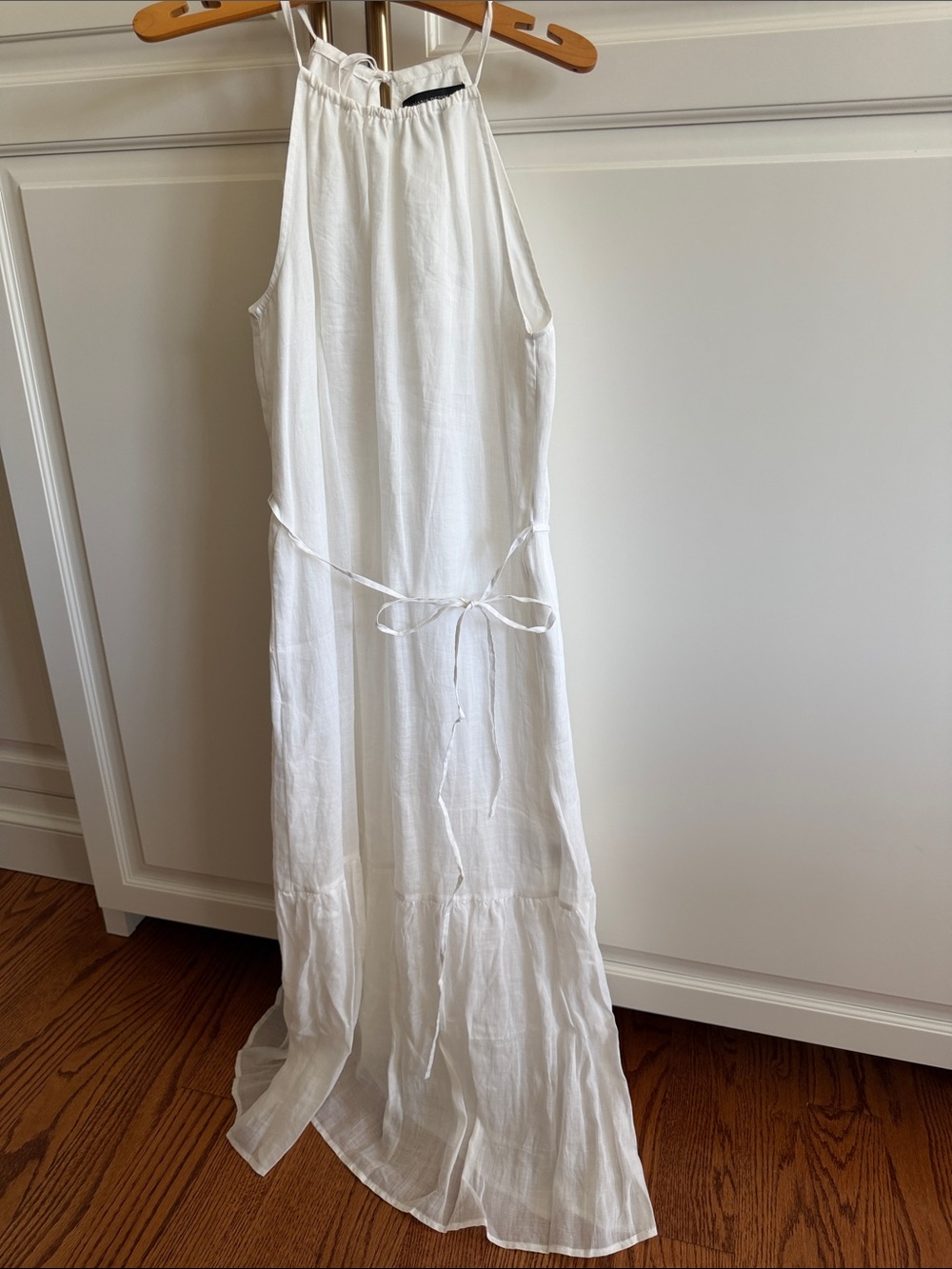 Banana Republic crisp White Ramie linen lined Halter Maxi Dress Waist XS NWOT - Picture 15 of 15